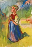 Max Weiler, Praying girl (sketch for the frescoe in the Theresienkirche, Innsbruck), 1946, egg tempera, pencil on paper; framed