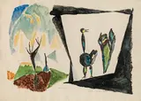 Max Weiler, Traumvogel im Vorfrühling" (Dreambird in early spring), 1955, egg tempera on paper; framed