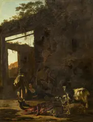 Adam Pynacker, Shepherds in front of a ruin, oil on panel