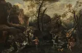 Landscape with hunters by attributet to Franz Ignaz Joseph Flurer, oil on canvas, sold Oct 2016