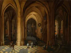 Pieter Neefs the Elder, Church interior with procession, 1650, oil on panel, parqueted
