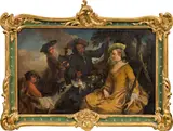 circle of Philippe Mercier, Courtly hunting company, oil on canvas