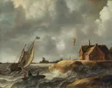 Bonaventura Peeters, A sailing ship off the Dutch coast, oil on panel