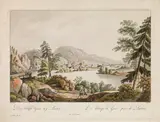 Ferdinand Runk, Das Stift Goes bey Leoben, outline etching, contemporary coloration, with slim white margins
