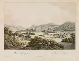 Ferdinand Runk, Das Stift Gurk, outline etching, contemporary coloration, with slim white margins