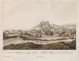 Ferdinand Runk, Die Stadt Wolfsberg am Flusse Lavant, outline etching, contemporary coloration, with slim white margins