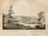 Ferdinand Runk, Die Stadt Judenburg, outline etching, contemporary coloration, with slim white margins