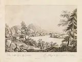 Ferdinand Runk, Das Stift Goes bey Leoben, outline etching, contemporary coloration, with slim white margins
