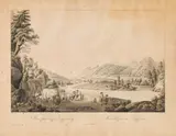 Ferdinand Runk, Mürzthal bei Kapfenberg, outline etching, contemporary coloration, with slim white margins
