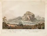 Ferdinand Runk, Das gräfl. Khevenhüller'sche Schloß Hohen-Osterwitz, outline etching, contemporary coloration, with slim white margins
