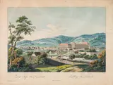 Ferdinand Runk, Das Stift St. Lambrecht, outline etching, contemporary coloration, with slim white margins