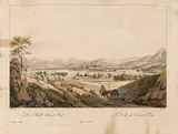 Ferdinand Runk, Die Stadt Sanct-Veit, outline etching, contemporary coloration, with slim white margins