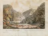 Ferdinand Runk, Gegend im Beckenlug an der Salza, outline etching, contemporary coloration, with slim white margins