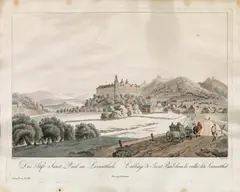 Ferdinand Runk, Das Stift Sanct-Paul im Lavantthale, outline etching, contemporary coloration, with slim white margins