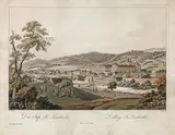 Ferdinand Runk, Das Stift St. Lambrecht, outline etching, contemporary coloration, with slim white margins