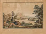 Ferdinand Runk, Das Stift Goes bey Leoben, outline etching, contemporary coloration, with slim white margins