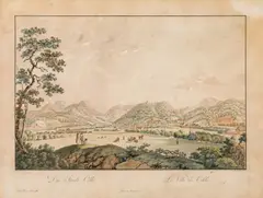 Ferdinand Runk, Die Stadt Cilli, outline etching, contemporary coloration, with slim white margins