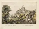 Ferdinand Runk, Die Rudera von Eppenstein, outline etching, contemporary coloration, with slim white margins