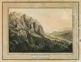 Martin von Molitor, Ansicht des Wasserfalls bey Lasalt in Tirol, outline etching, contemporary coloration, cut to image size