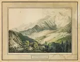 Martin von Molitor, Ansicht auf dem Förn bey Nassereit in Tirol, outline etching, contemporary coloration, cut to image size
