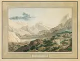 Jakob Gauermann, Ansicht des Finsterthaler Ferners in Tirol, outline etching, contemporary coloration, cut to image size