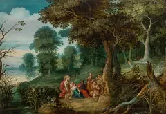 Jasper van der Lanen, Forest landscape with the judgement of Midas, c. 1624, oil on panel