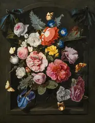 Otto Marseus van Schrieck, Bouquet of flowers with butterflies, oil on canvas