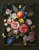 Otto Marseus van Schrieck, Bouquet of flowers with butterflies, oil on canvas