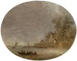 Jan van Goyen, River landscape with rowboat and inn