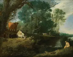 Moses van Uyttenbroeck, River landscape, oil on copper