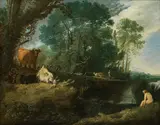 Moses van Uyttenbroeck, River landscape, oil on copper