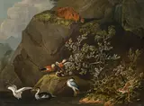 Carl Borromäus Andreas Ruthart, Birds by the water, oil on panel, parqueted