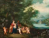 Jan Brueghel the Younger, The Holy Family with the infant St. John the Baptist and angels