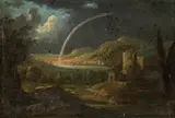 circle of Paul Bril, Landscape by night, oil on copper