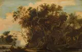 Forest landscape by circle of Joachem Govertsz. Camphuysen, oil on panel, sold Oct 2016