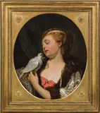 A young lady with a white dove by circle of Jean Baptiste Greuze, oil on canvas, offered Oct 2016