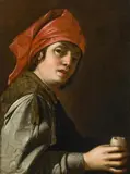 North Italian Master, A boy with turban holding an egg, oil on canvas on wood