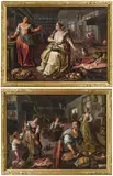 Dirck de Vries, Kitchen scenes (a pair), oil on canvas