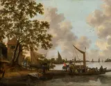 Hendrick de Meijer, River landscape with ferry, oil on panel