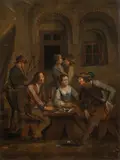 In front of an inn by circle of Jan Josef Horemans, oil on panel, offered Oct 2016