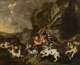 Carl Borromäus Andreas Ruthart, Bear hounding, oil on canvas