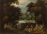 Forest landscape with falcon hunt by circle of David Vinckboons, oil on canvas, offered Oct 2016