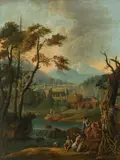 Southern river landscape with fishermen by circle of Francesco Zuccarelli, oil on copper, sold Oct 2016