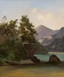 Franz Steinfeld, Scenery from the Salzkammergut, oil on paper on canvas