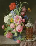 Andreas Lach, Flower still life in a blue cameo glass, 1843, oil on panel