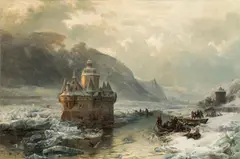Carl Hilgers, The Pfalz near Kaub in winter, 1875, oil on canvas