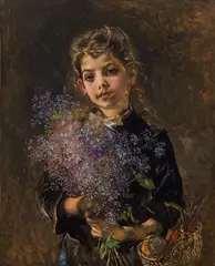 Anton Romako, Girl with a bouquet of lilacs, oil on canvas