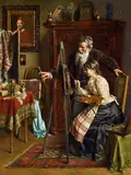 Anton Müller, The painting lesson, oil on panel
