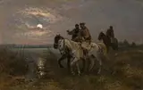 Otto von Thoren, Full moon night with Hungarian horsemen, oil on canvas
