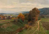 Hugo Darnaut, View of Asperhofen in late autumn, oil on panel